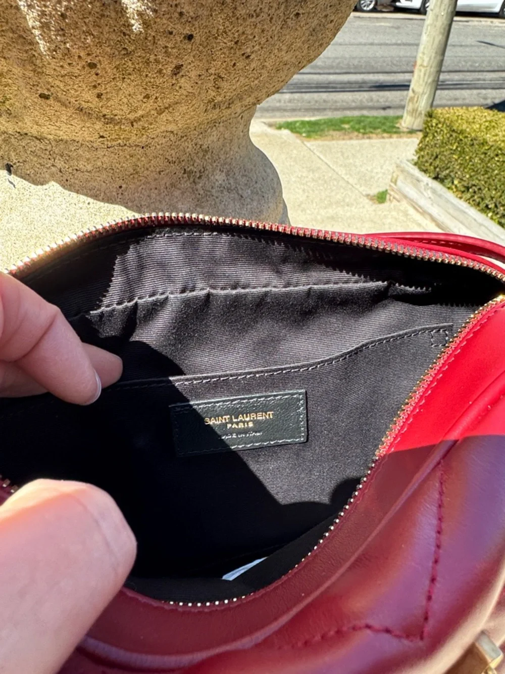 New! Saint Laurent Quilted Red Leather Crossbody Camera Bag with Gold YSL Logo